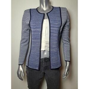 $295 Misook Striped Zip Cardigan Navy Blue Minimalist Knit Oldmoney XS